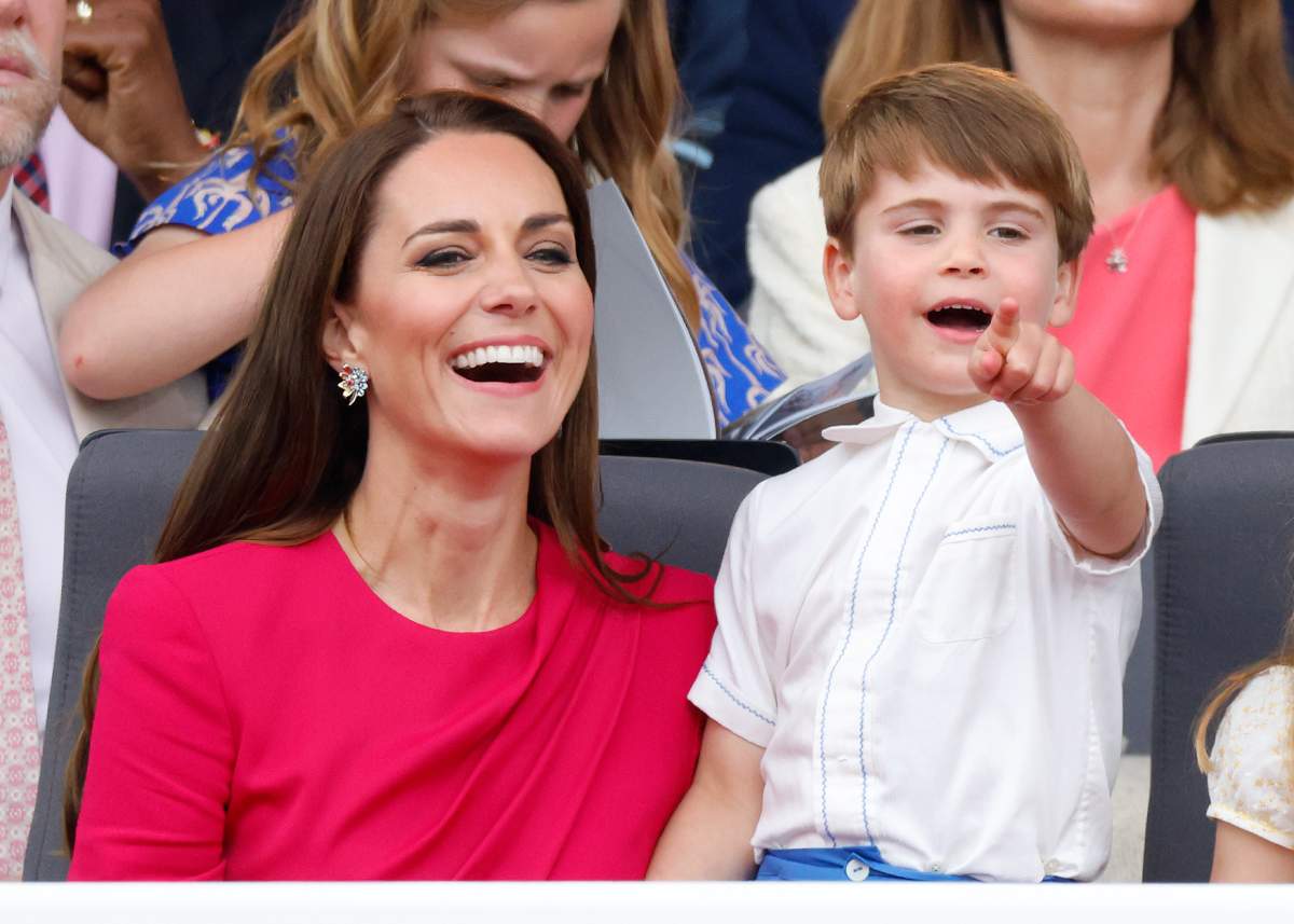 Catherine, Duchess of Cambridge and Prince Louis of Cambridge attend the Platinum Pageant on The Mall on Sunday in London, England.