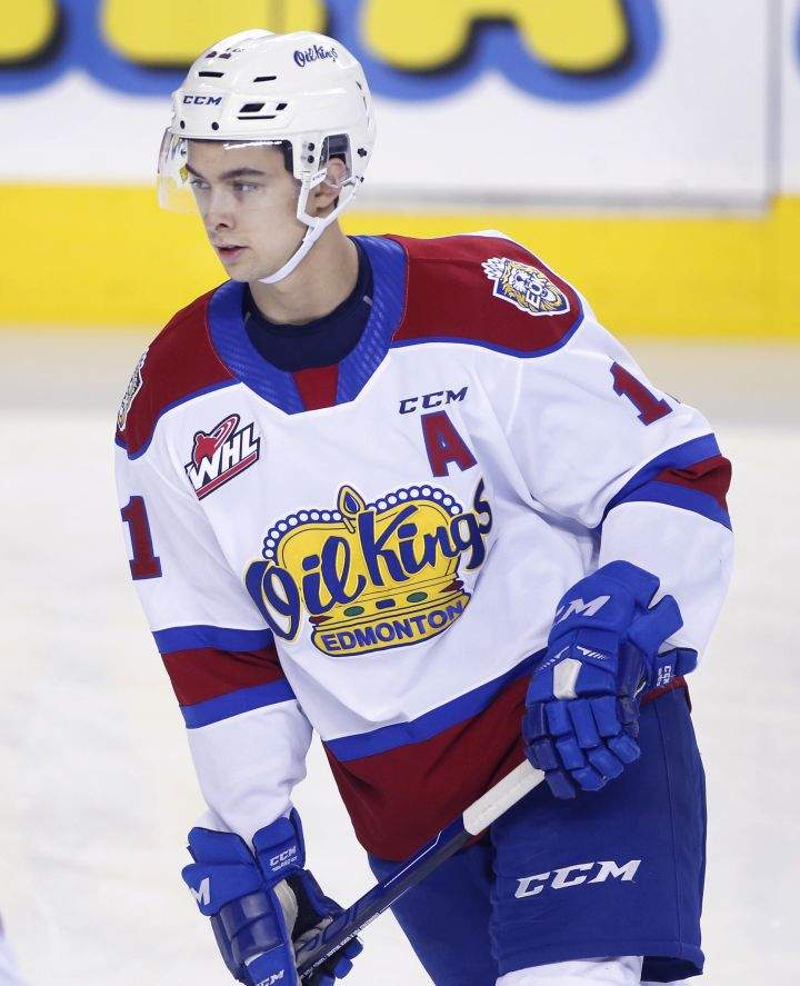 Profile photo on Edmonton Oil Kings player Dylan Guenther during WHL (Western Hockey League) hockey action against the Calgary Hitmen in Calgary, on March 5, 2022.