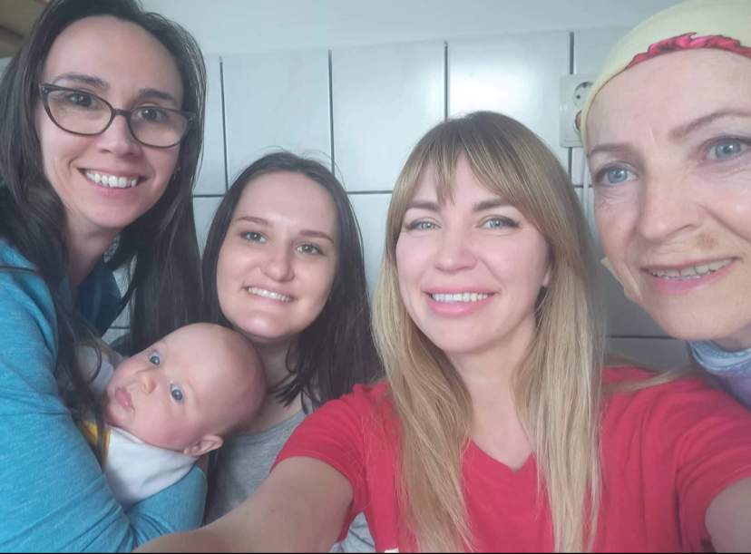 From left, Claire Guzanova, two-month-old Timur Sazhko, Svitlana Cherepanova, Lidiia Sazhko and Nini Huzanova.