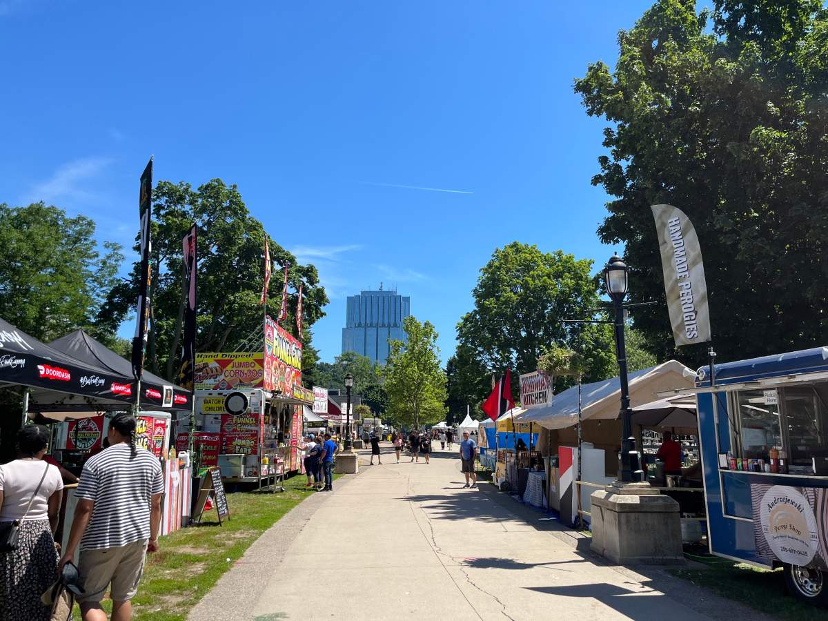 Vendors set up shop on the first day of the London International Food and Drink Festival in Victoria Park.