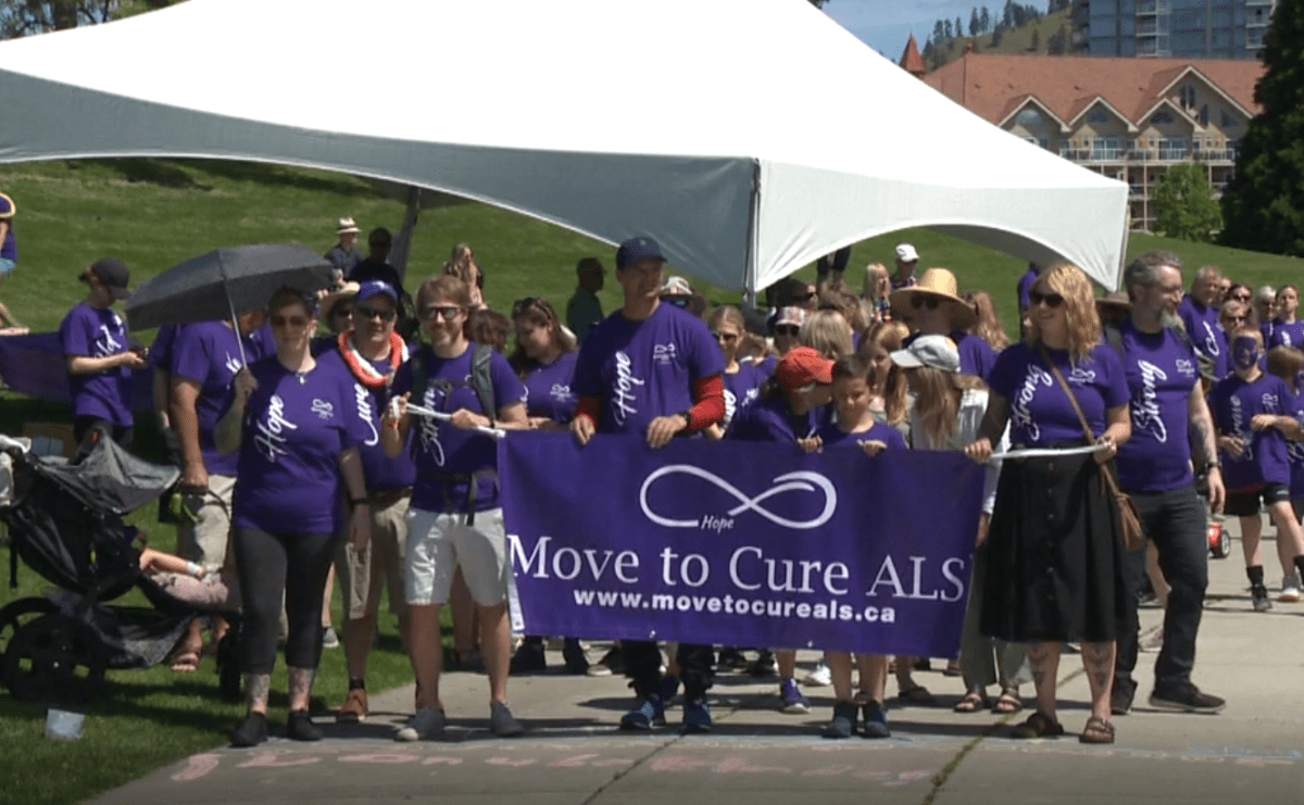 About 100 people joined the five-kilometer walk and organizers say the intention of the event is to bring family and friends together in support of ALS during the month of June.