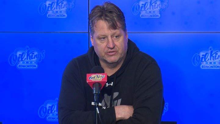 Oil Kings head coach Brad Lauer speaks to reporters on June 17, 2022.