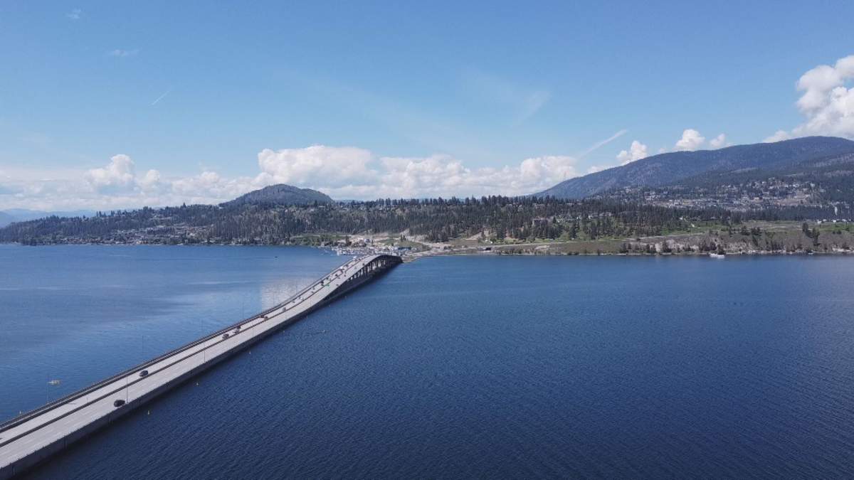 A view of Okanagan Lake and the William R. Bennett Bridge.