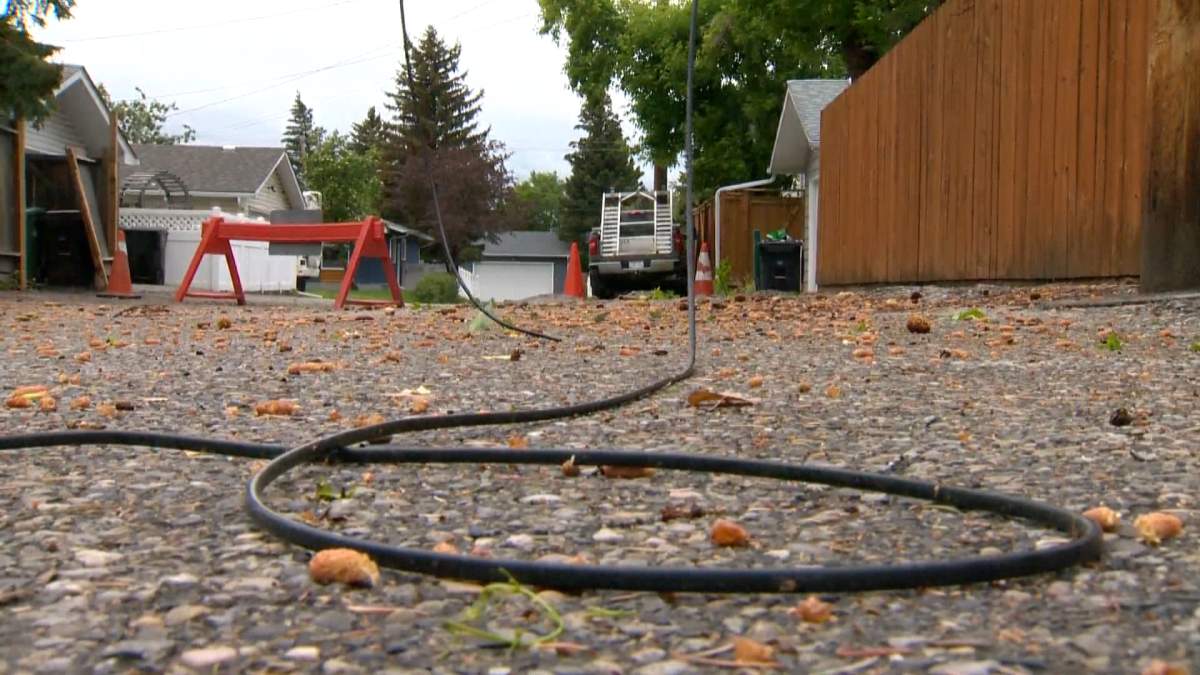 A downed power line in Calgary is pictured on June 14, 2022.