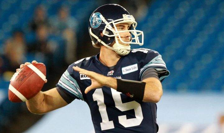Argos’ quarterback Ricky Ray warms up prior to first half Canadian Football League (CFL) Eastern Semi-Final action between the Edmonton and the Toronto Argonauts, in Toronto, Ontario., on Sunday, Nov. 11, 2012.