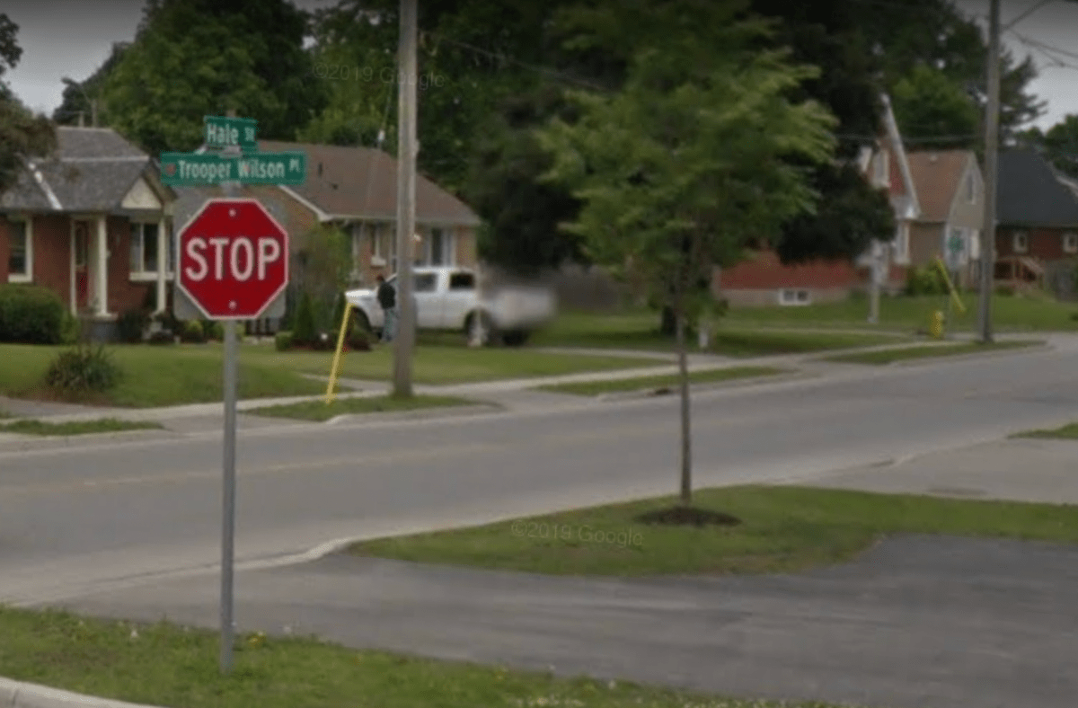 Trooper Mark Wilson Place sign in London Ontario.