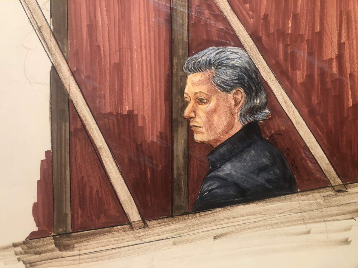A court sketch of Aydin Coban on his first day in B.C. Supreme Court in New Wesminster on June 6, 2022.