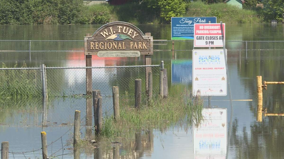 Enderby’s Tuey Park is currently closed after being swamped by flood water from the Shuswap River.