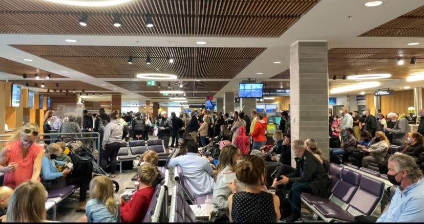 Line ups at Kelowna International Airport are long these days. 