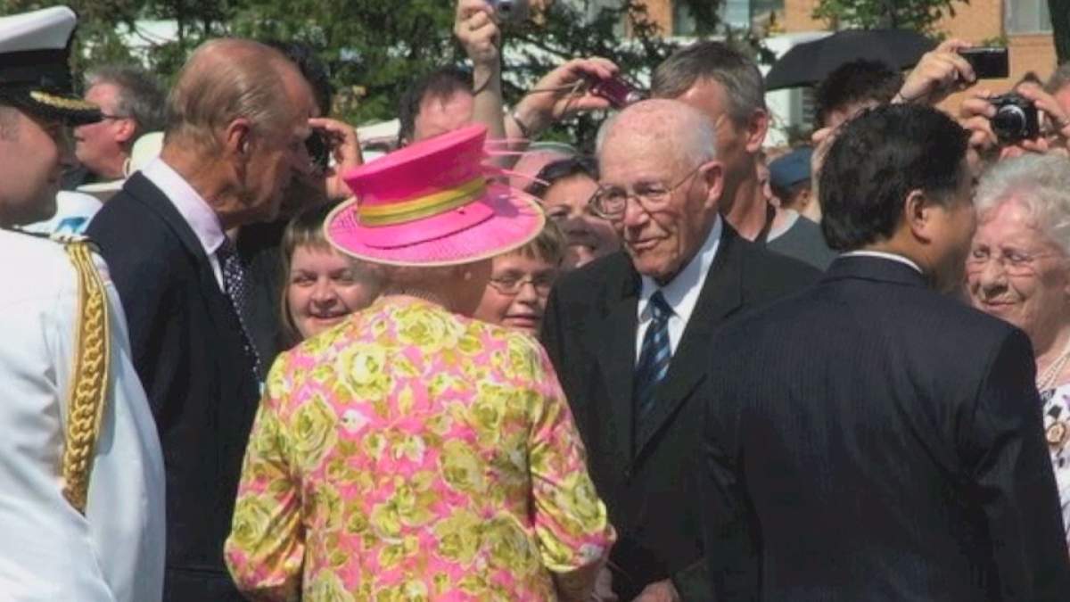 Queen Elizabeth and Prince Phillip reuniting with T. Roy Bailey during an event at the Manitoba Legislative building in July 2010.