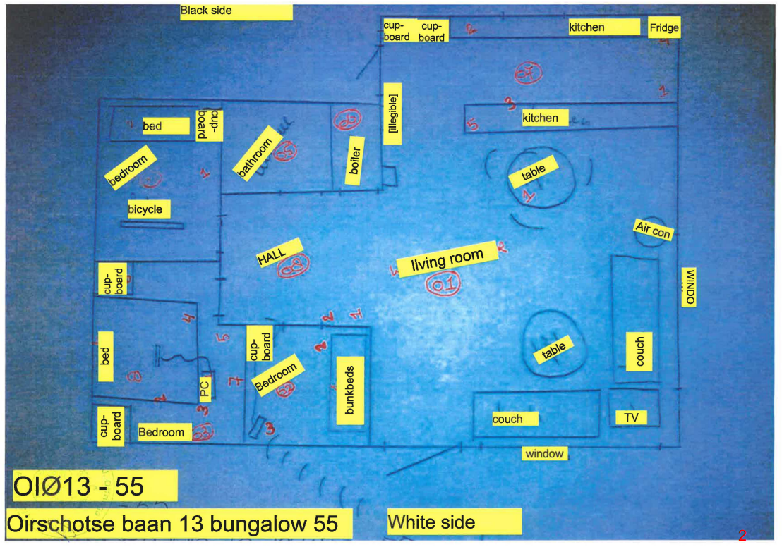 A police floor plan of the Oisterwijk bungalow in which Aydin Coban was arrested in January 2014.