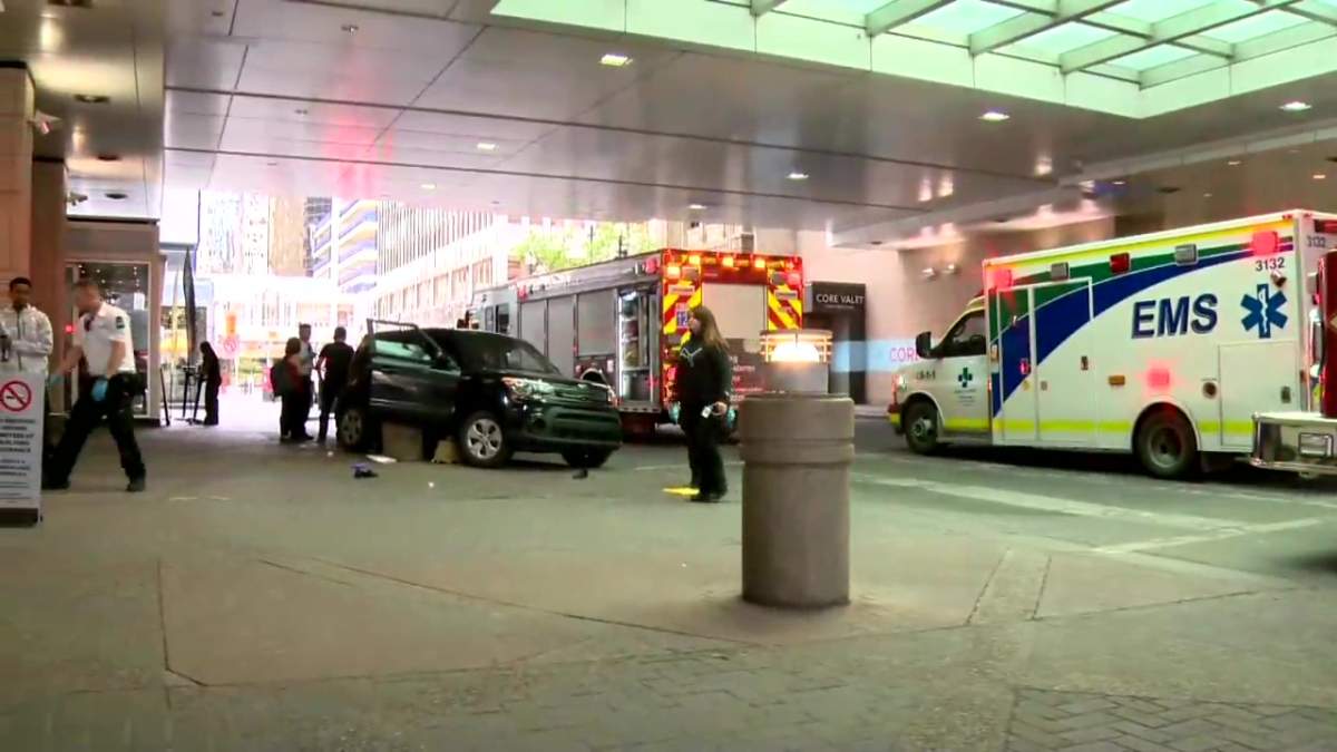 Calgary police were called to 3 Street S.W. near 7 Avenue S.W after a black Kia Soul crashed into a parked car.