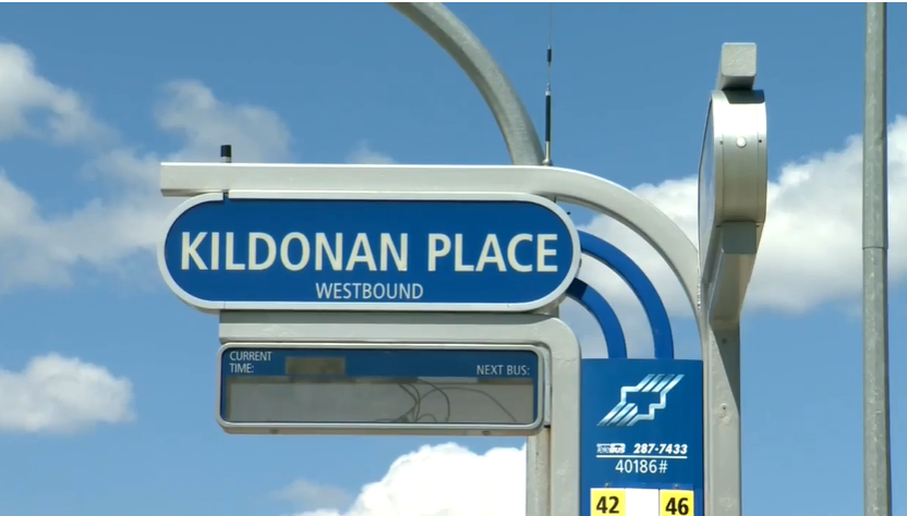 A bus stop outside Kildonan Place.