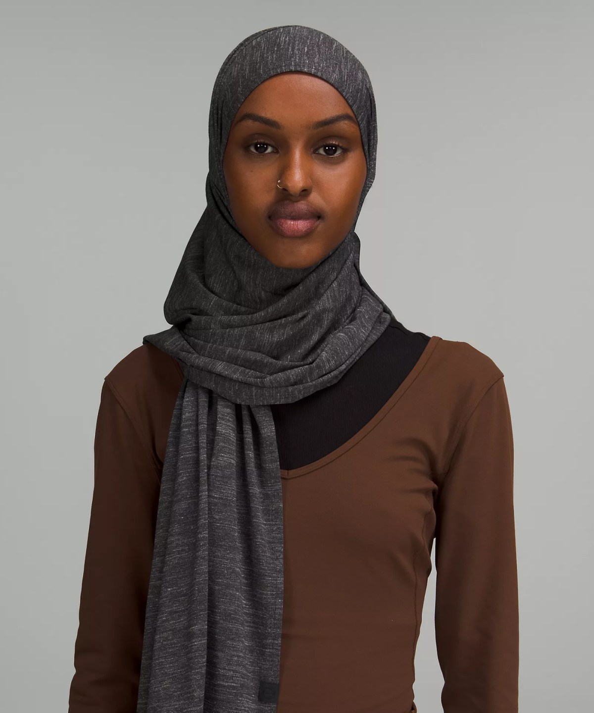 Lululemon's "Scarf-style Hijab" in heathered black.