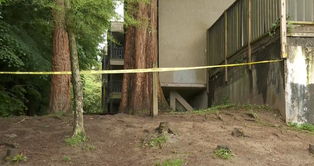 Police tape at the scene of a stabbing in Port Coquitlam. 