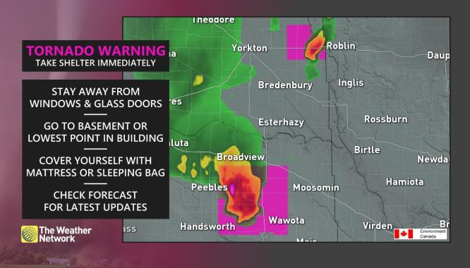 Environment Canada meteorologists are tracking severe thunderstorms that are possibly producing multiple tornadoes.