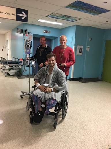 Stuart Sweeney had part of his left leg amputated after he was struck by a vehicle while riding his motorcycle along Highway 7.
