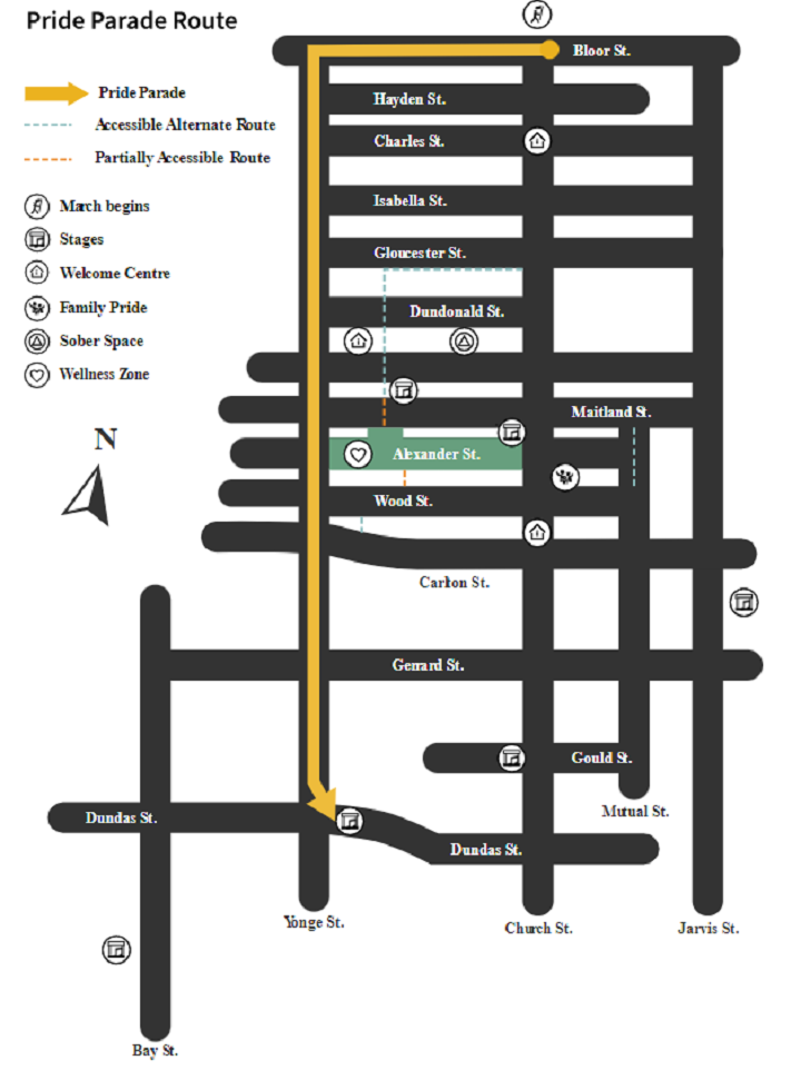 The Toronto Pride Parade route on Sunday.