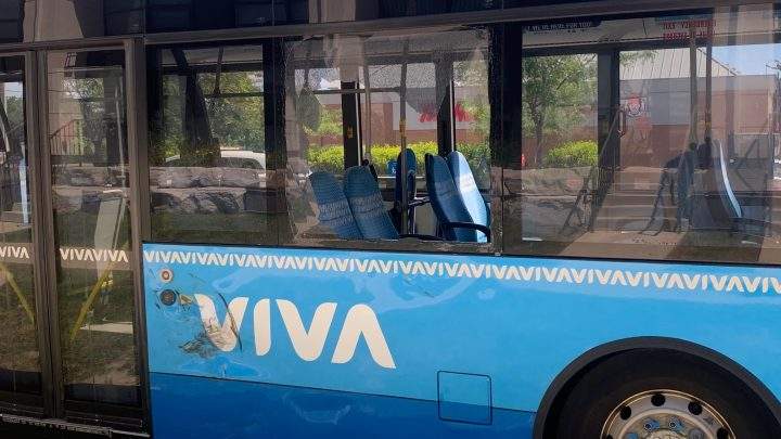 A damaged Viva bus after a crash in Vaughan Friday.
