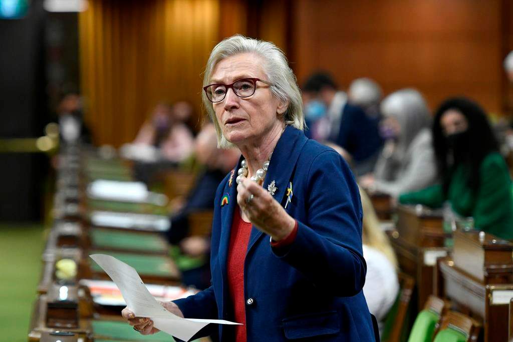 Carolyn Bennett rises during Question Period in the House of Commons on Parliament Hill in Ottawa on Friday, June 10, 2022. Canada's minister of mental health and addictions says more doctors across the country should be willing to prescribe a safer supply of drugs instead of fearing they will be investigated by their regulatory colleges.THE CANADIAN PRESS/Justin Tang.