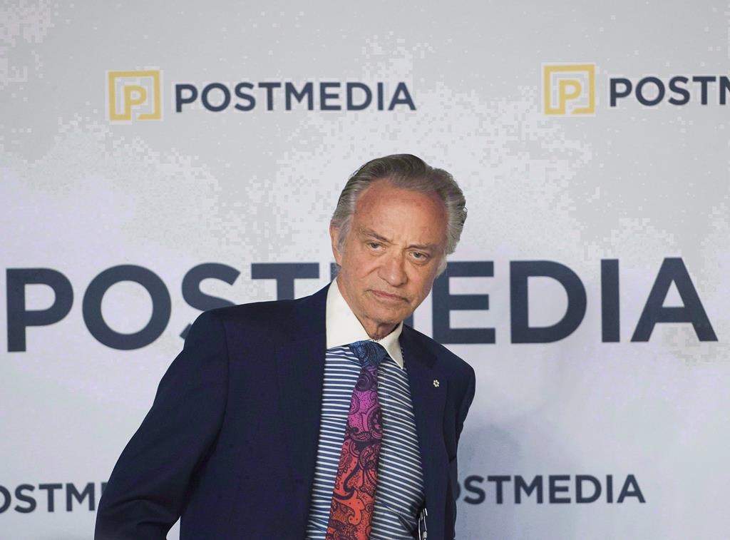 Paul Godfrey speaks during the company's annual general meeting in Toronto on Thursday, January 12, 2017. The Postmedia chairman is stepping down from his role at the end of the year, the company announced Thursday. Current board member Jamie Irving will step into the job at the start of 2023.THE CANADIAN PRESS/Nathan Denette.