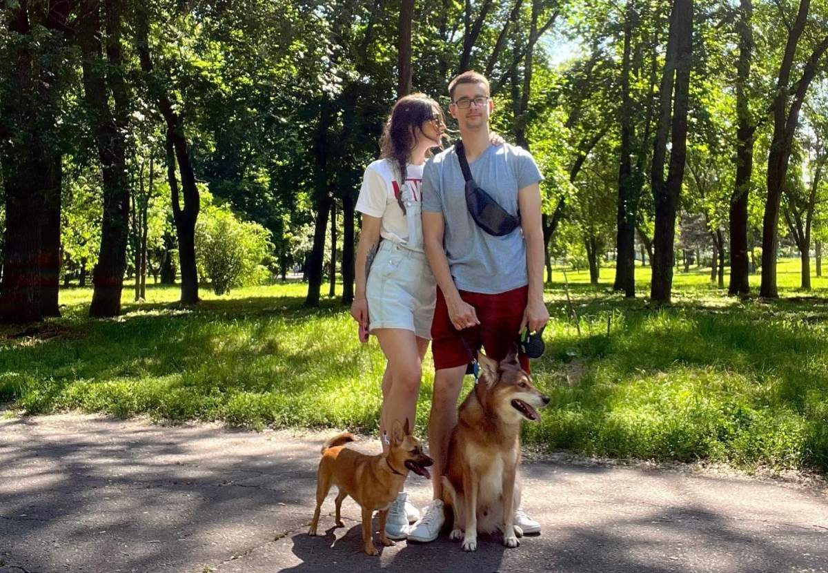 Newlyweds Sabina Hrytsai, left, and Evgeny, who has been missing since Russia’s attack Monday on Amstor mall.
