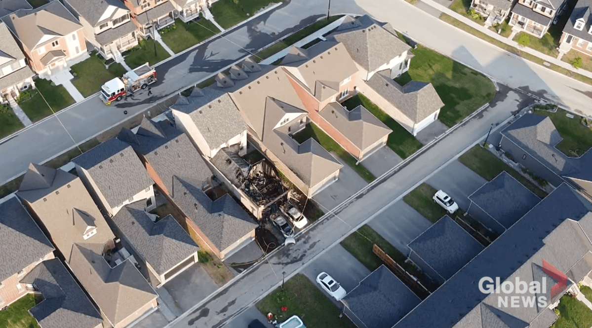 Aerial view of the house fire on Billington Close in Peterborough.
