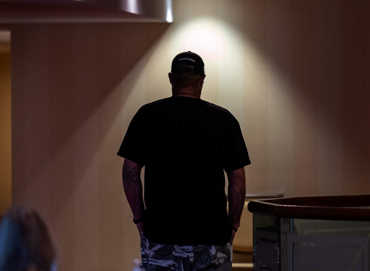 Nick Beaton, husband of Kristen Beaton, takes a break outside the room as Lisa Banfield, the common-law wife of Gabriel Wortman, testifies at the Mass Casualty Commission inquiry into the mass murders in rural Nova Scotia on April 18/19, 2020, in Halifax on Friday, July 15, 2022. Wortman, dressed as an RCMP officer and driving a replica police cruiser, murdered 22 people., including Kristen Beaton. THE CANADIAN PRESS/Andrew Vaughan