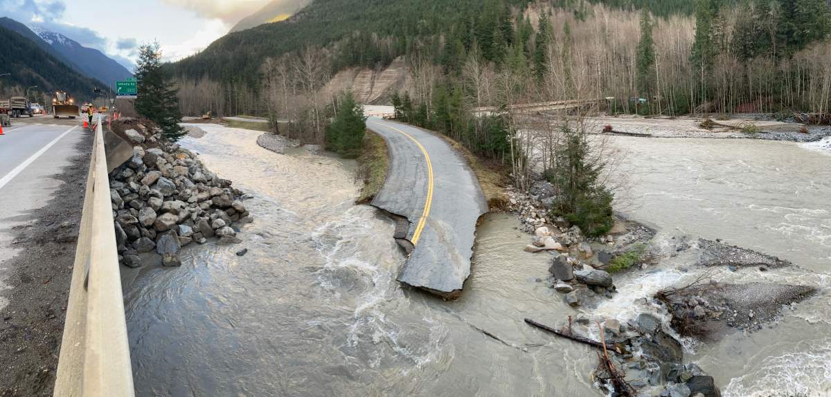 Crews work to repair sites near the Othello Interchange on the Coquihalla Highway in this undated photo.