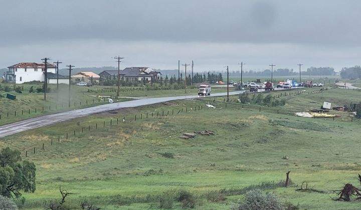 A view of an area by Highway 523 near Redcliff, Alta., on July 18. A powerful storm ripped through the region, damaging a number of homes.