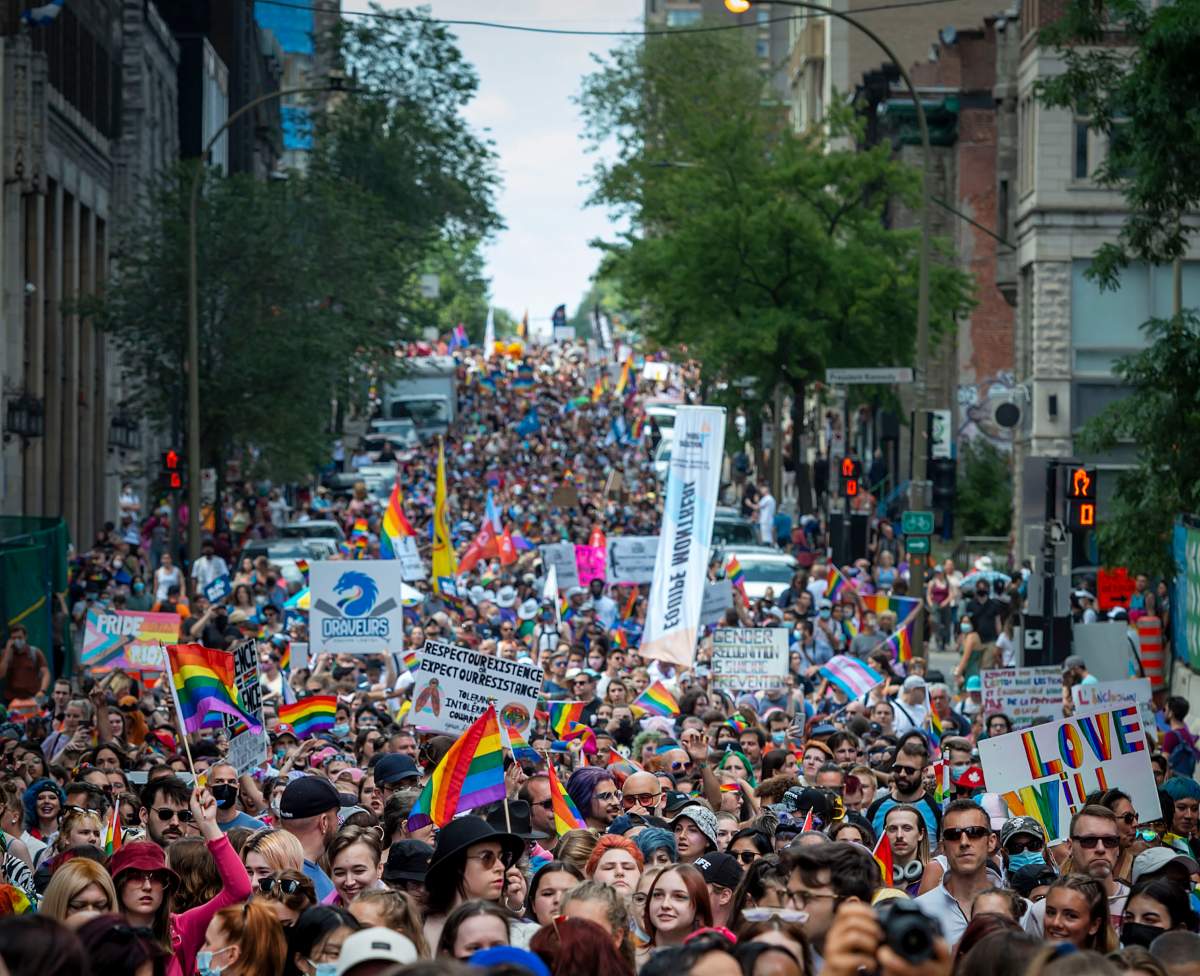 Montreal's 2021 Pride Parade is pictured. Thousands turned out to walk in the event on Sunday, Aug. 15. Security concerns are top of mind for the 2024 parade. (THE CANADIAN PRESS/Peter McCabe).
