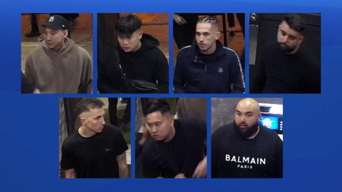 Police release images of 7 people considered “persons of interest” in a fatal stabbing investigation in Mississauga on July 4, 2022.