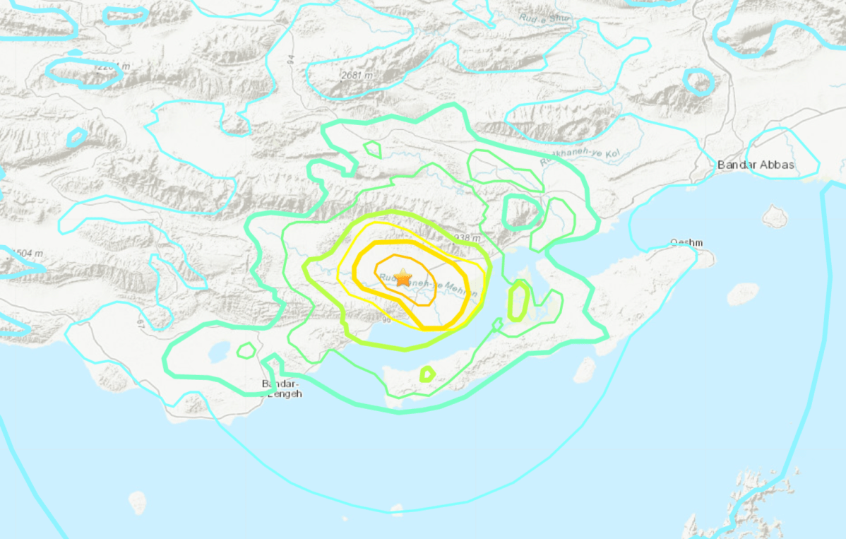 The epicentre of an earthquake that struck southern Iran on July 1, 2022.