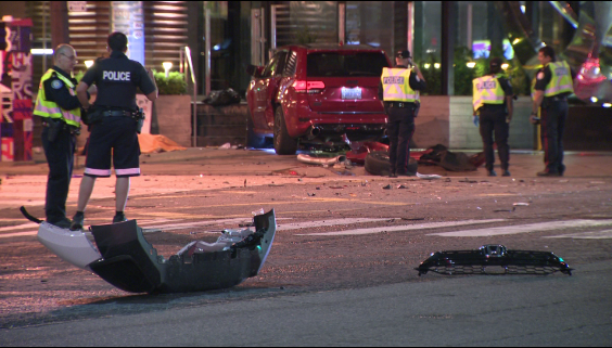 Police on the scene of a multi-vehicle collision on Saturday morning.