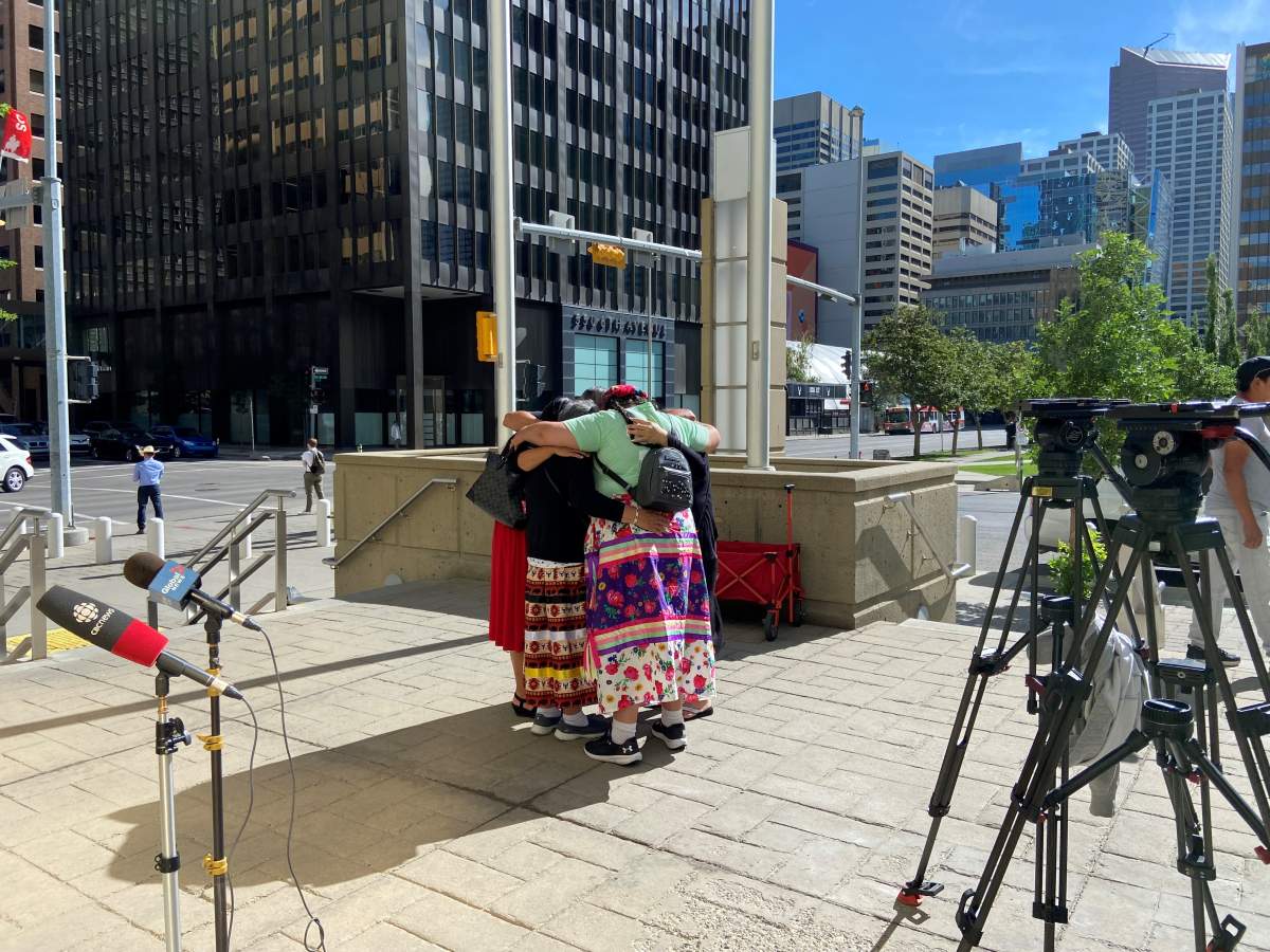 Crowshoe’s family speak to media outside court.