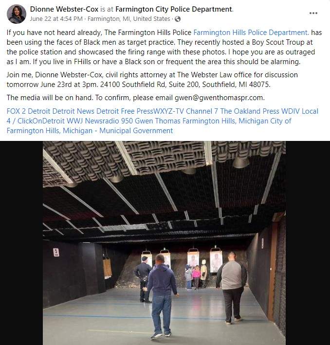 A screengrab of Dionne Webster-Cox's Facebook post