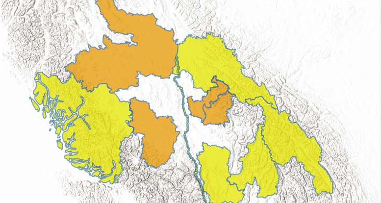 A snapshot of flood advisories in British Columbia as of July 13, 2022. 