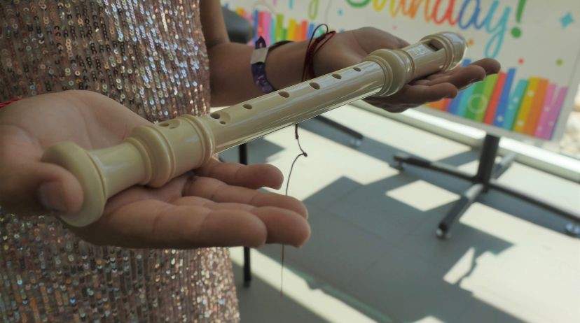 Sofiia Oleksandr holding her recorder