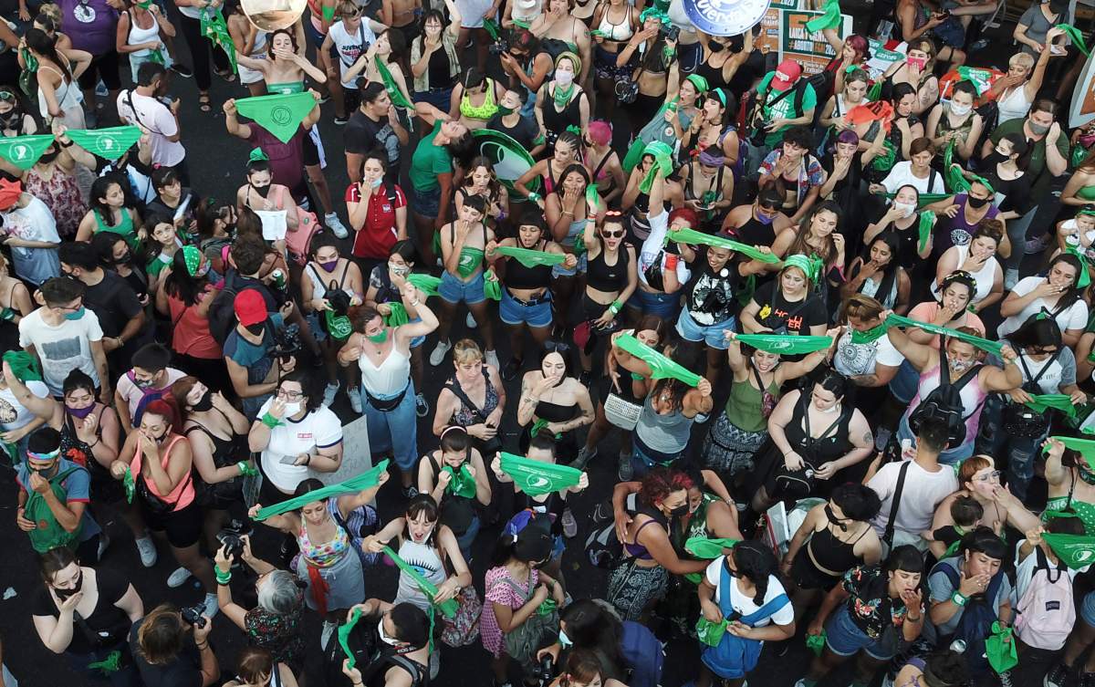 Abortion rights protesters in Argentina wear green
