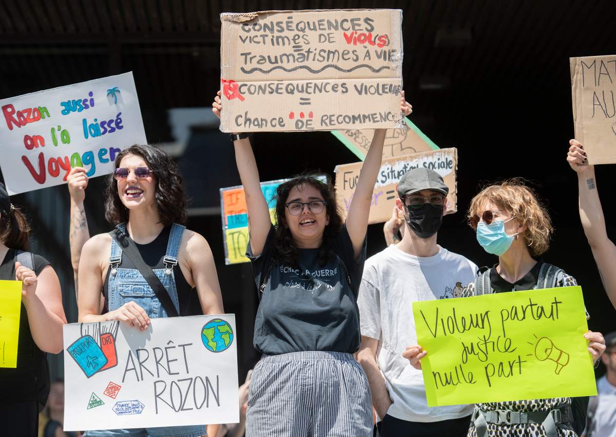 Protesters in Montreal oppose the judgement of Quebec judge Matthieu Poliquin.