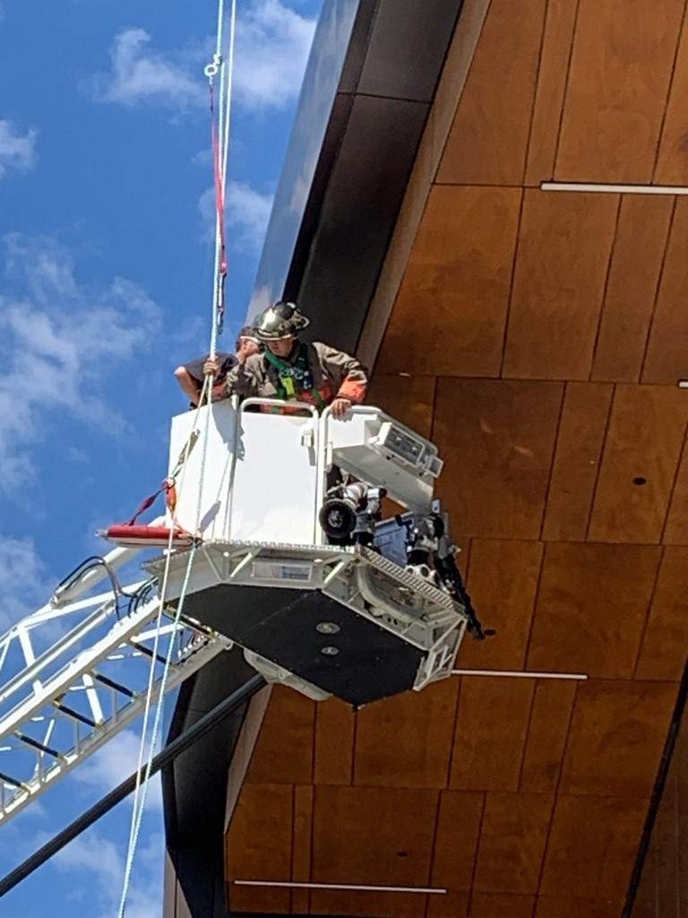 The Saskatoon Fire Department helped a person who was suspended 40 feet in the air.