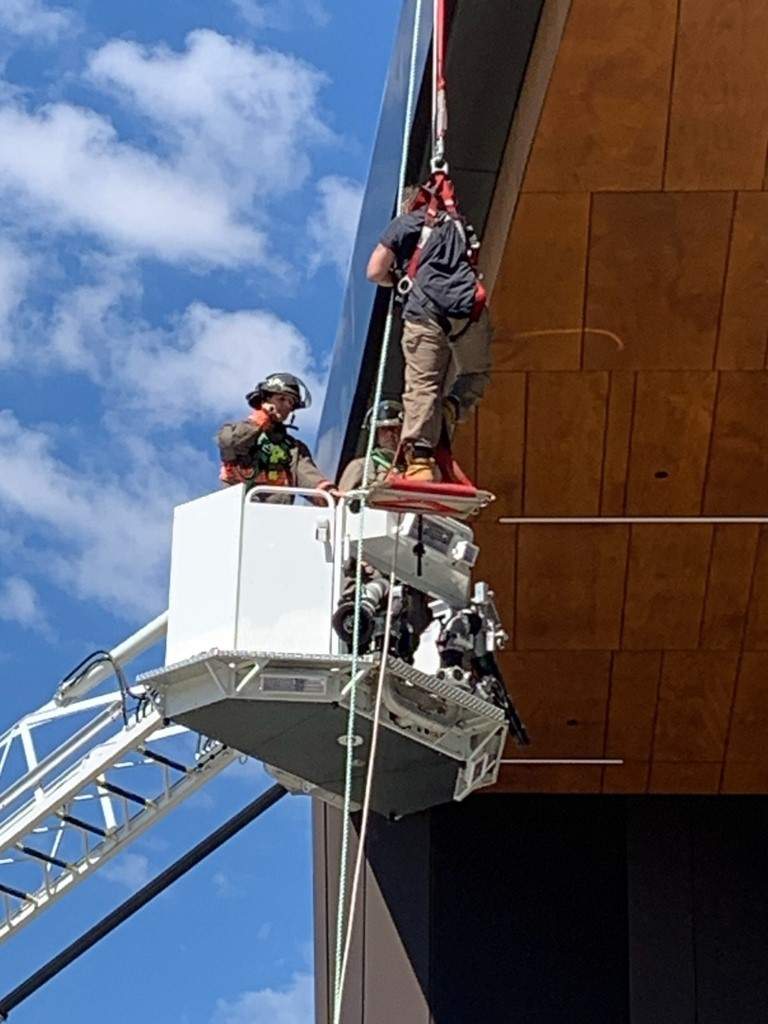 The Saskatoon Fire Department helped a person who was suspended 40 feet in the air.