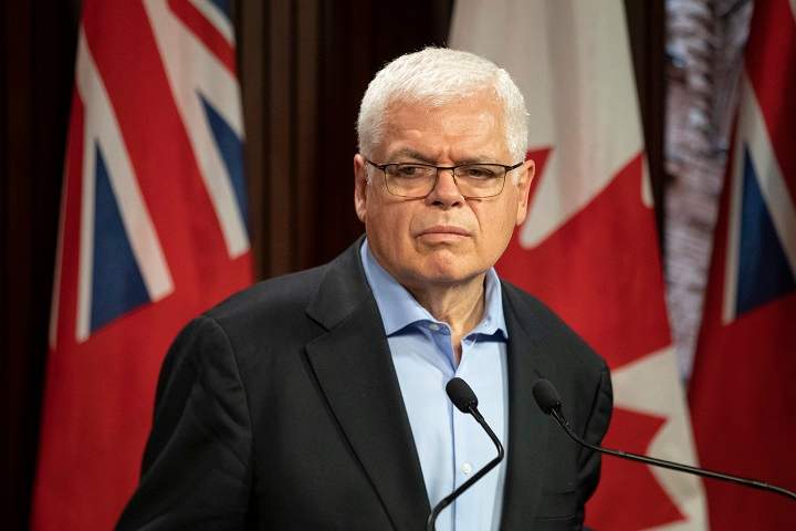 Ontario NDP interim Leader Peter Tabuns speaks to the media at Queens Park, in Toronto, Wednesday, June 29, 2022.