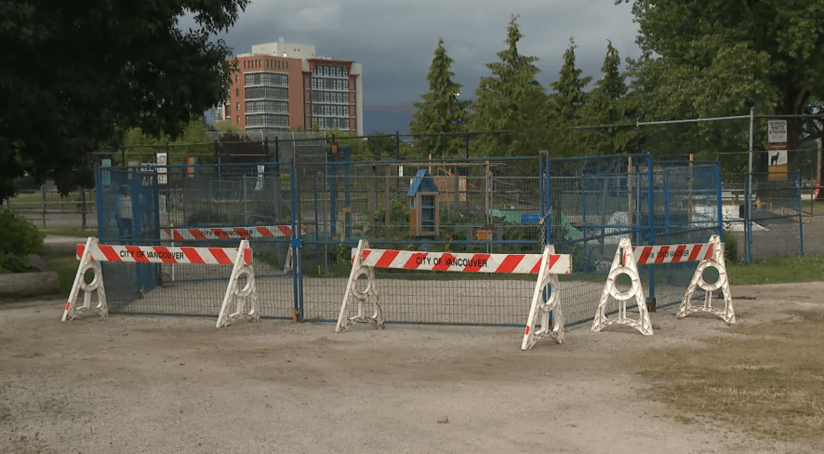 Fencing in a closed area of Vancouver's Strathcona Park. 