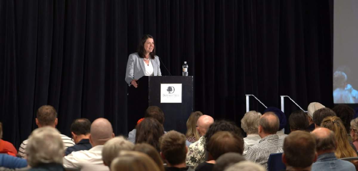 UCP leadership hopefully Danielle Smith speaking to supporters at an Edmonton rally on Monday, July 4, 2022.