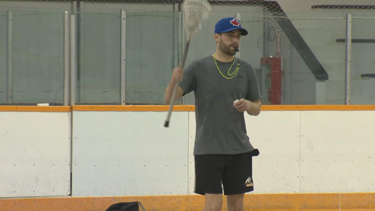 Cory Henkewich coaching his U17 Team Manitoba lacrosse squad at Maple Multiplex.