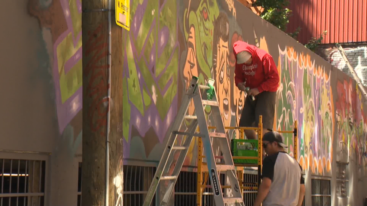 Jamie Hardy a.k.a. Smokey Devil working on the City of Vancouver’s first sanctioned graffiti wall.