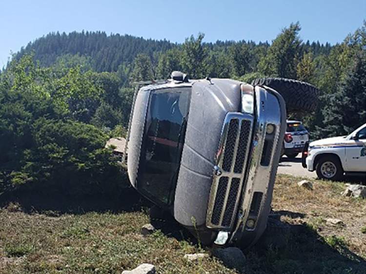Police say the truck was stolen from Christina Lake early Tuesday, with police from Grand Forks and Midway eventually catching up to it in Greenwood.