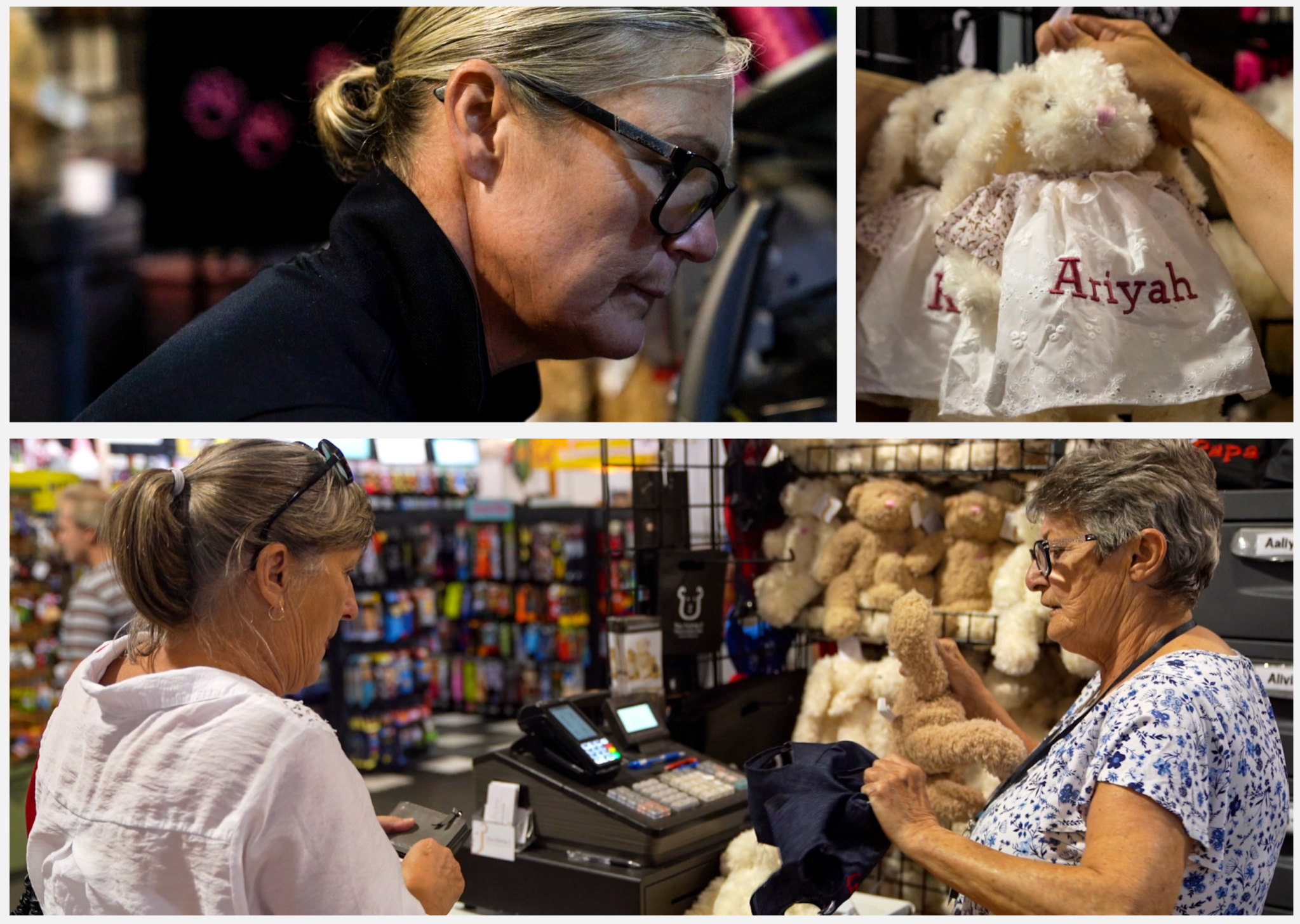 Collage of teddy bear shop owners