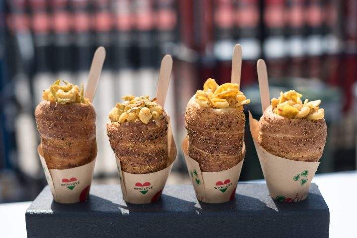 Eva’s Mac and Cheese cones are photographed from vendor Eva’s Original Chimneys, during the media preview event for the the Canadian National Exhibition in Toronto, on Wednesday, August 17, 2022. The chimney cone is stuffed with butternut cashew Mac and cheese, crispy jalepenos and pesto aioli, all while staying vegan friendly.